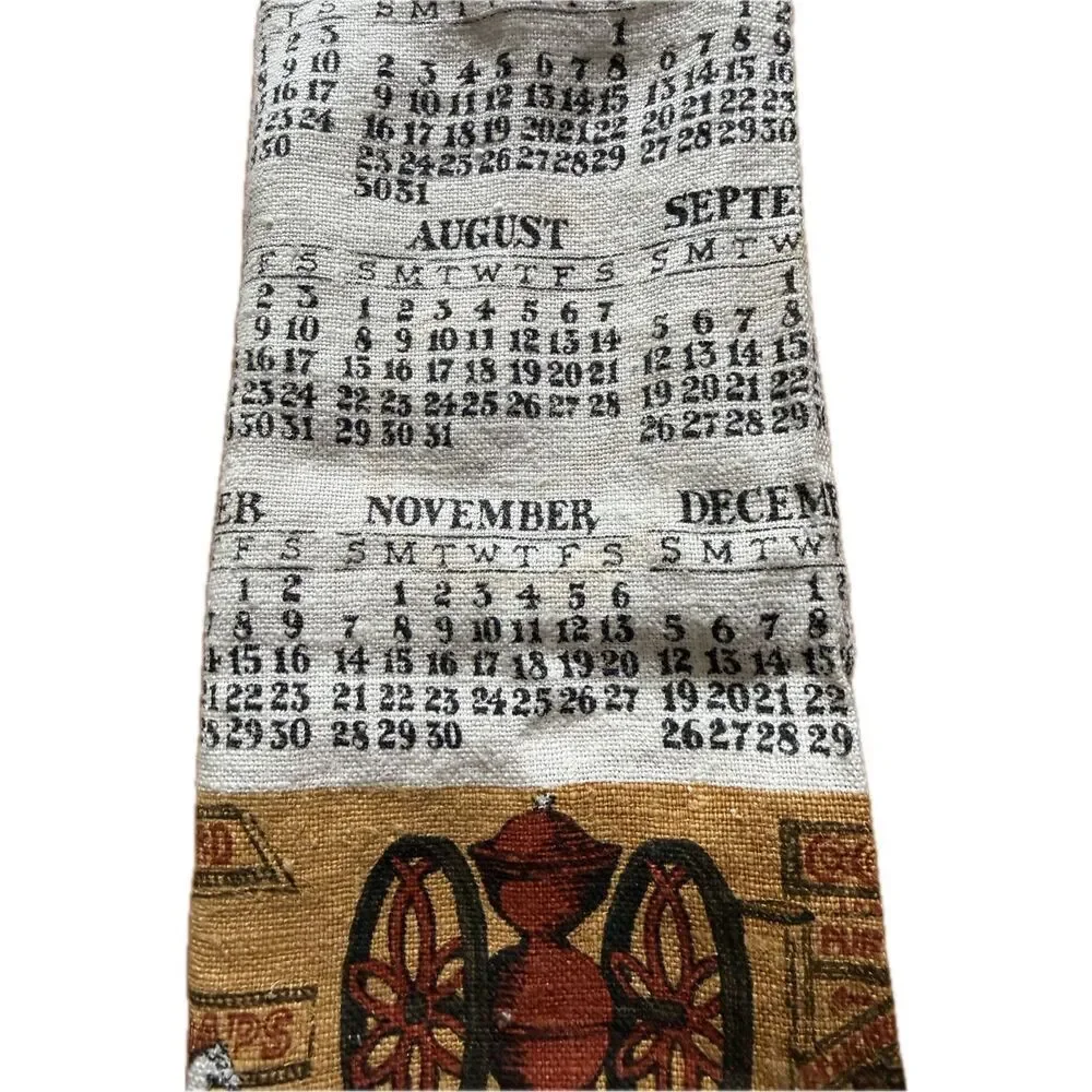1971 Kay Dee Country Store Linen Cloth Kitchen Calendar Tea Towel NWOT